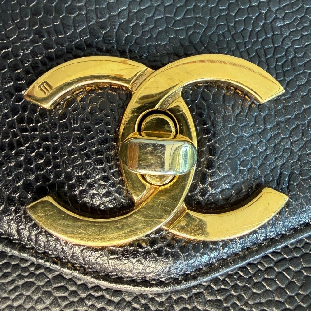 CHANEL Vintage Black Caviar Leather CC Shoulder Tote Bag Gold Hardware - Picture 8 of 15